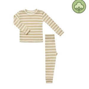 Organic Striped Kids Pajama Set - Cream and Gold by rylee and cru